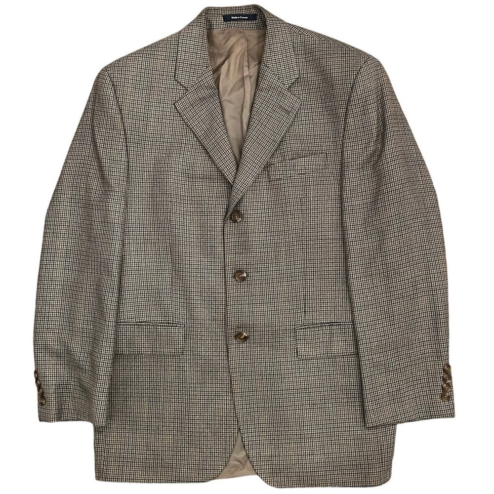 VTG‎ Chaps Ralph Lauren Gun Club Check Houndstooth Wool Silk Blazer Mens 40R Tan